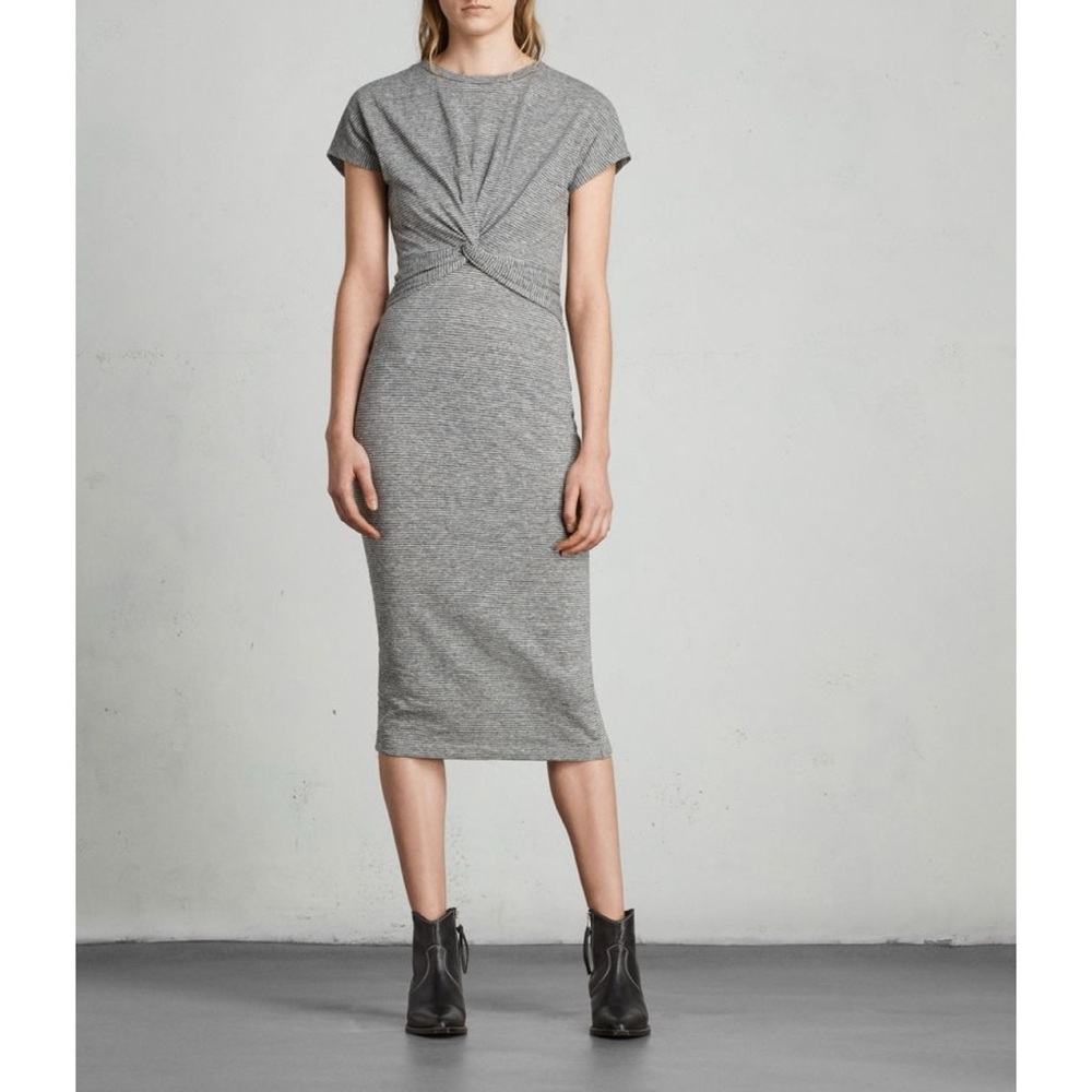 All Saints Grey Twist-Front Midi Dress